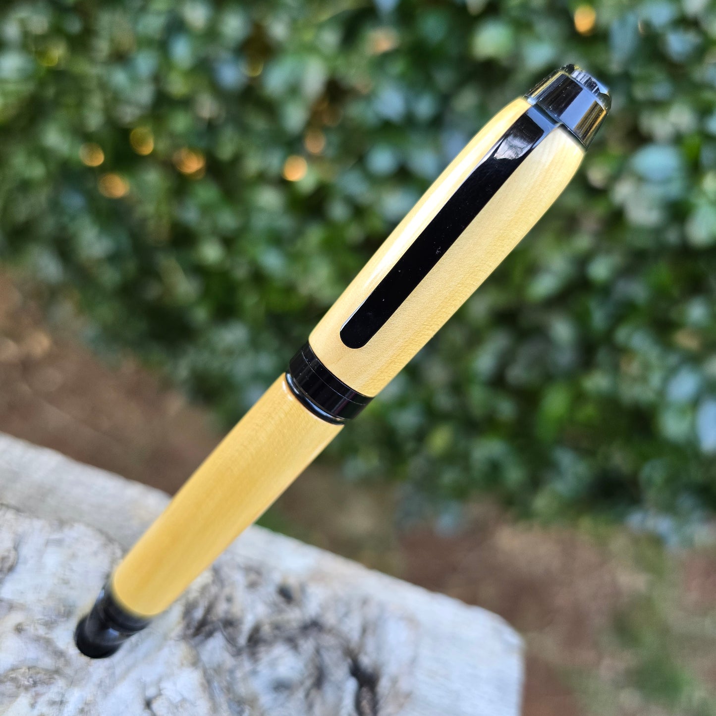 Huon Pine Cuban Twist Style Pen with Black Trim