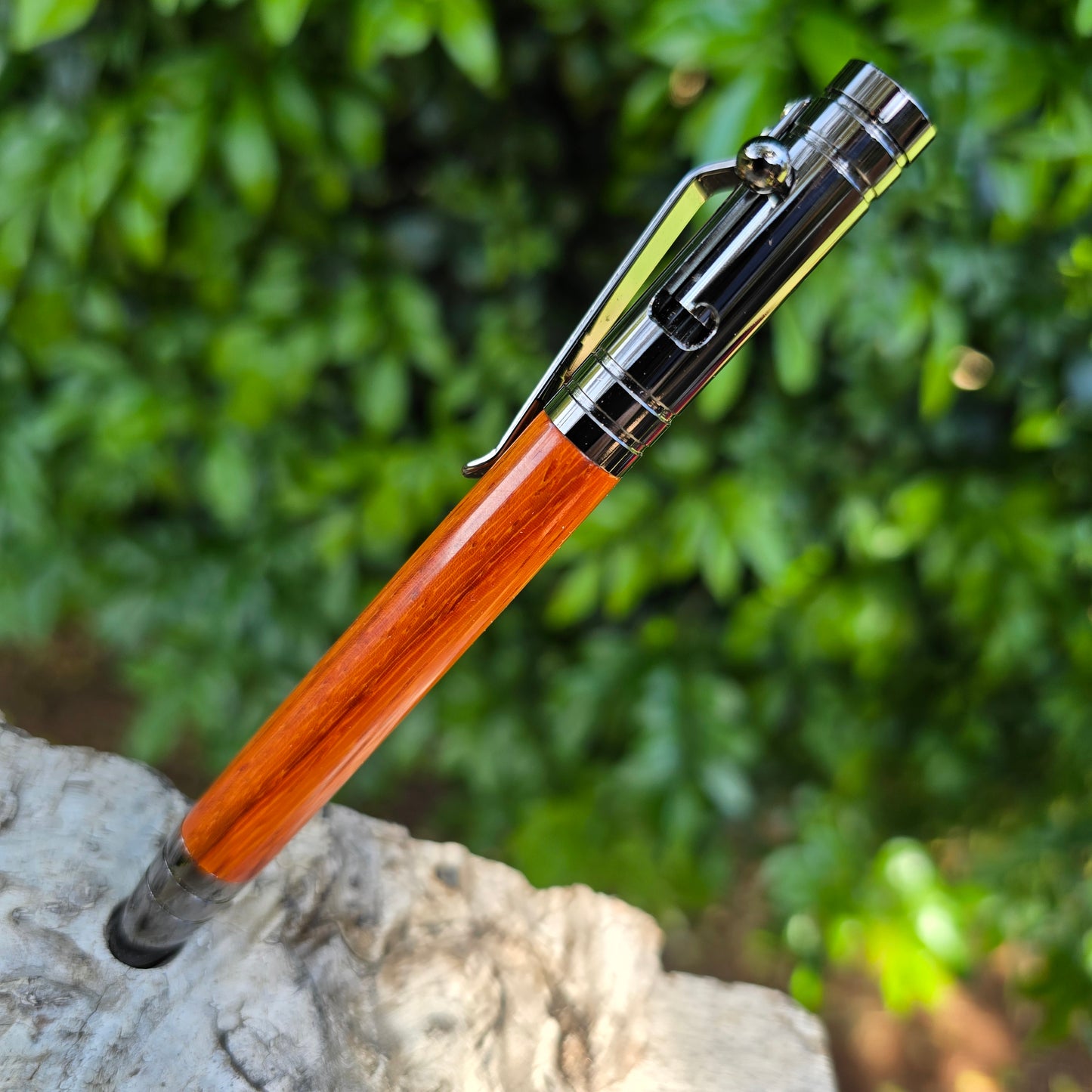 African Padauk Bolster Style Pen with Etched Metal Trim