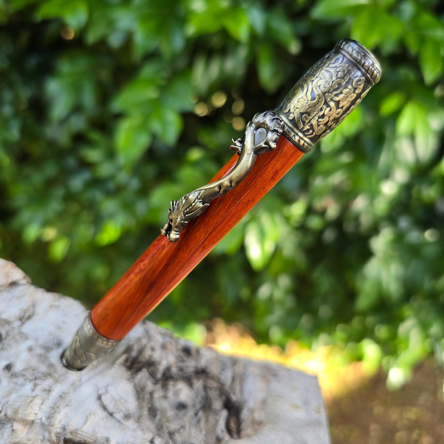 African Padauk Allure Dragon Twist Style Pen with Antique Brass Trim