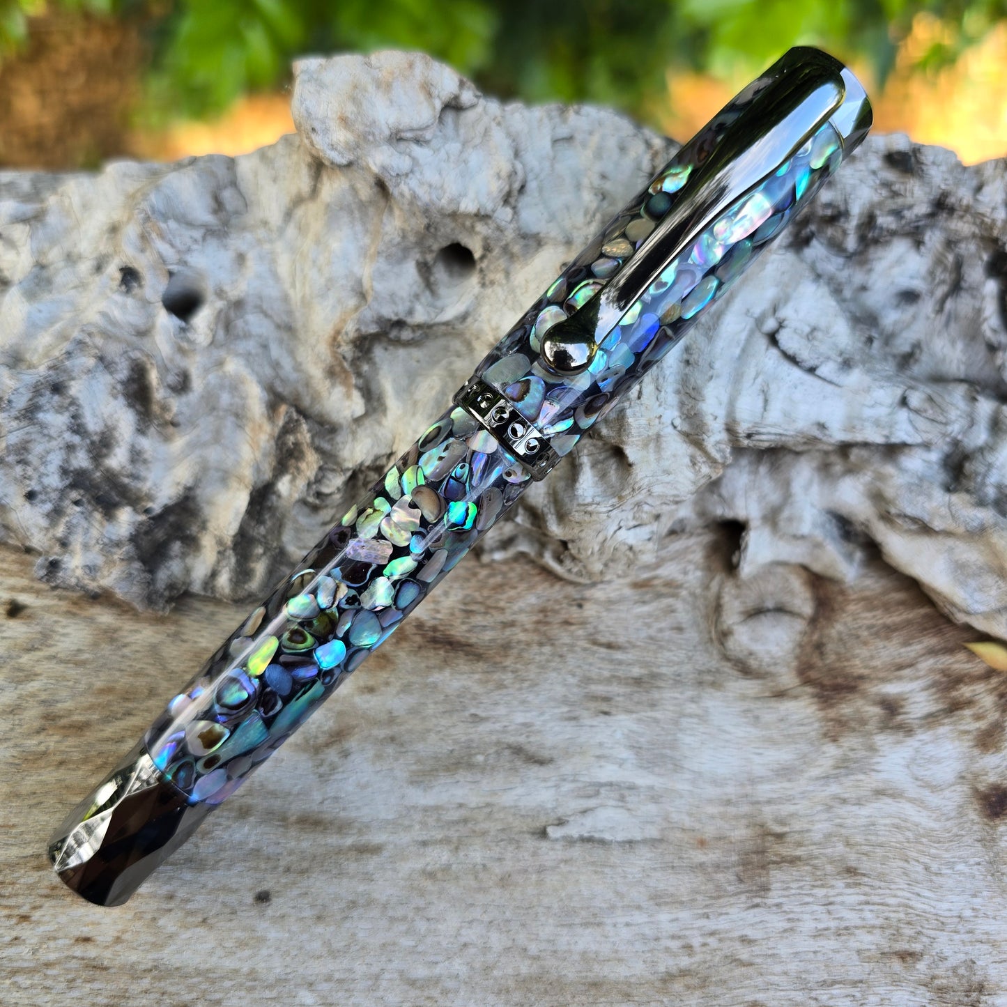 Abalone Atrax Fountain Pen with Etched Metal Trim