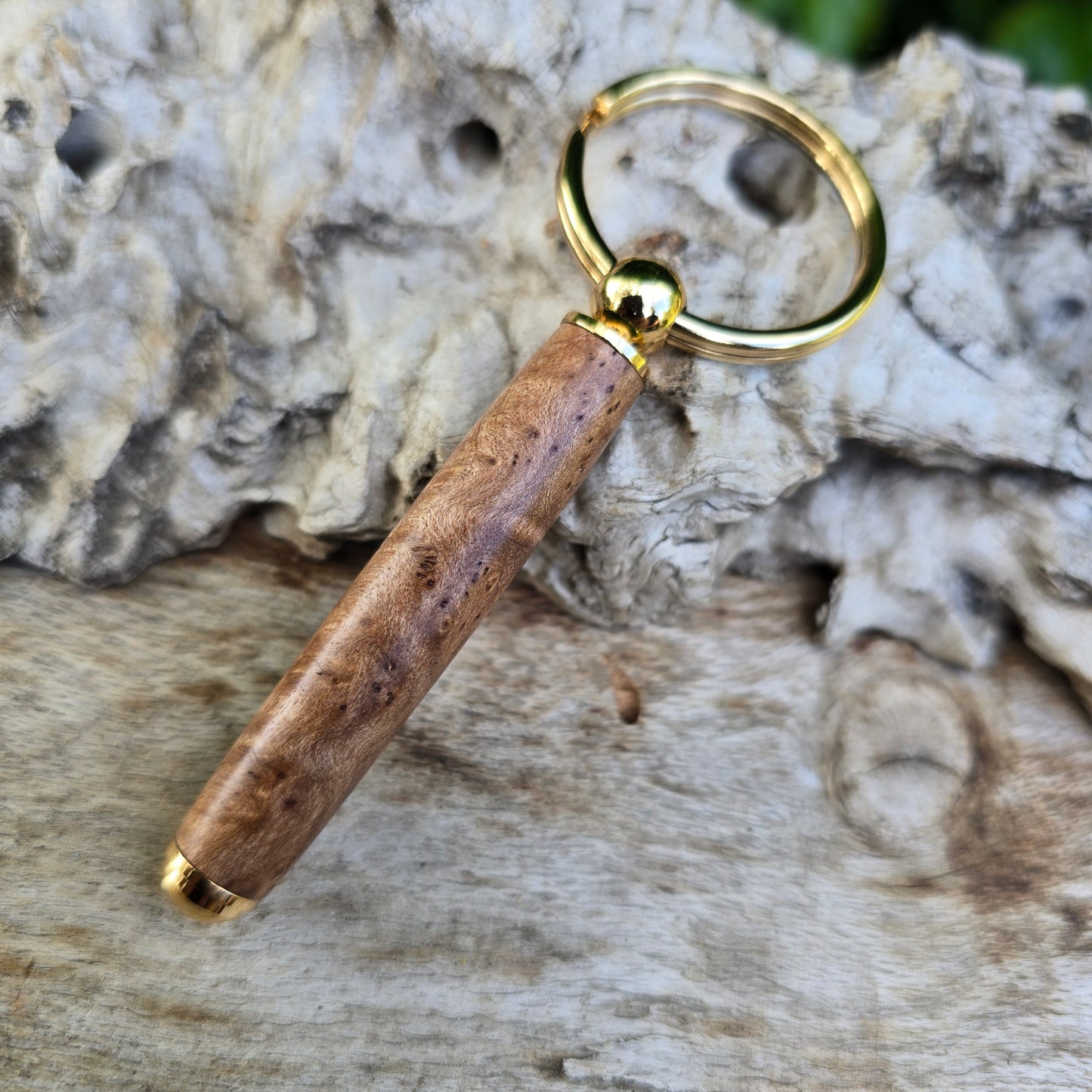 York Gum Burl Key Charm with Gold Trim