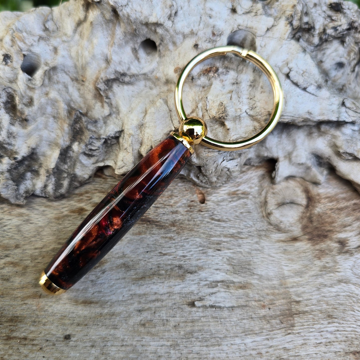 Epoxy Resin Key Charm with Gold Trim