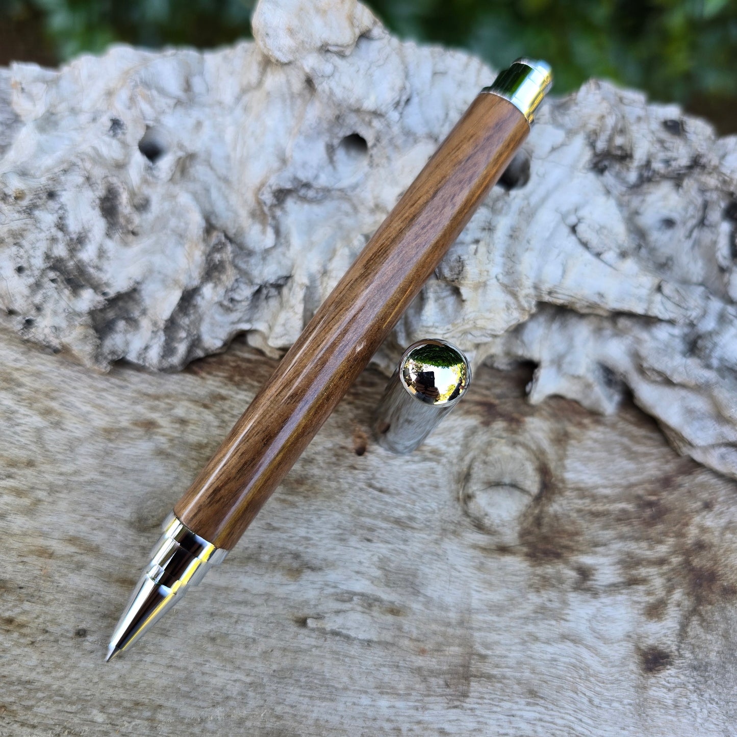 Black Walnut Chester Rollerball Pen with Silver Trim