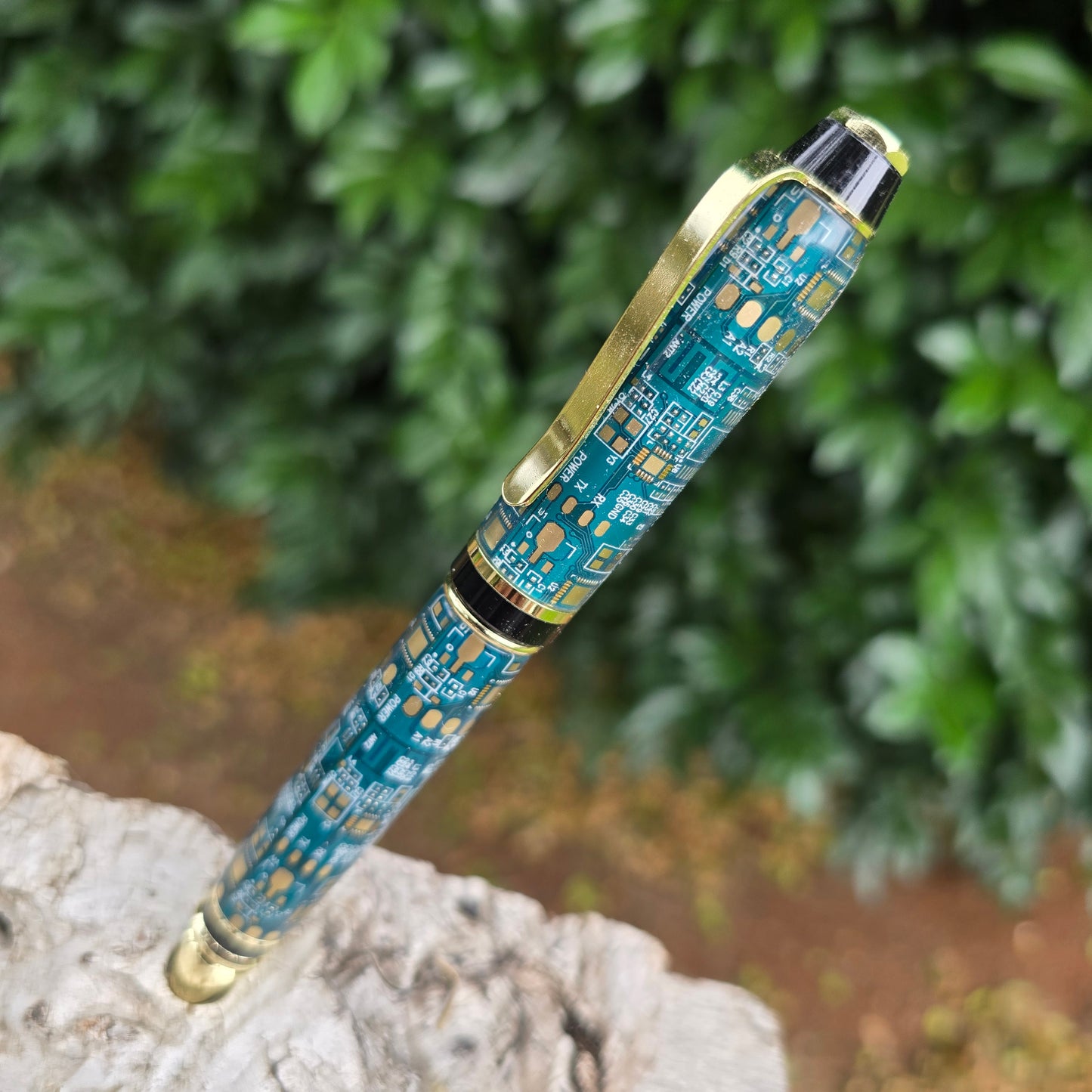 Computer Circuit Board Cuban Twist Style Pen with Black/Gold Trim
