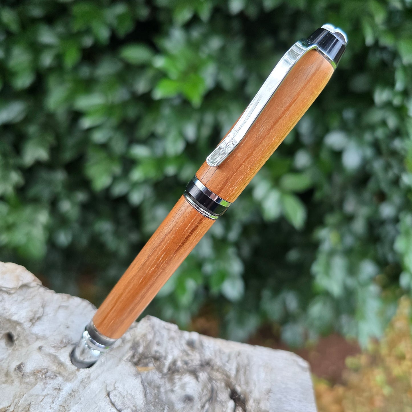 Blackwood Cuban Twist Style Pen with Natural Wax Finish and Black/Silver Trim