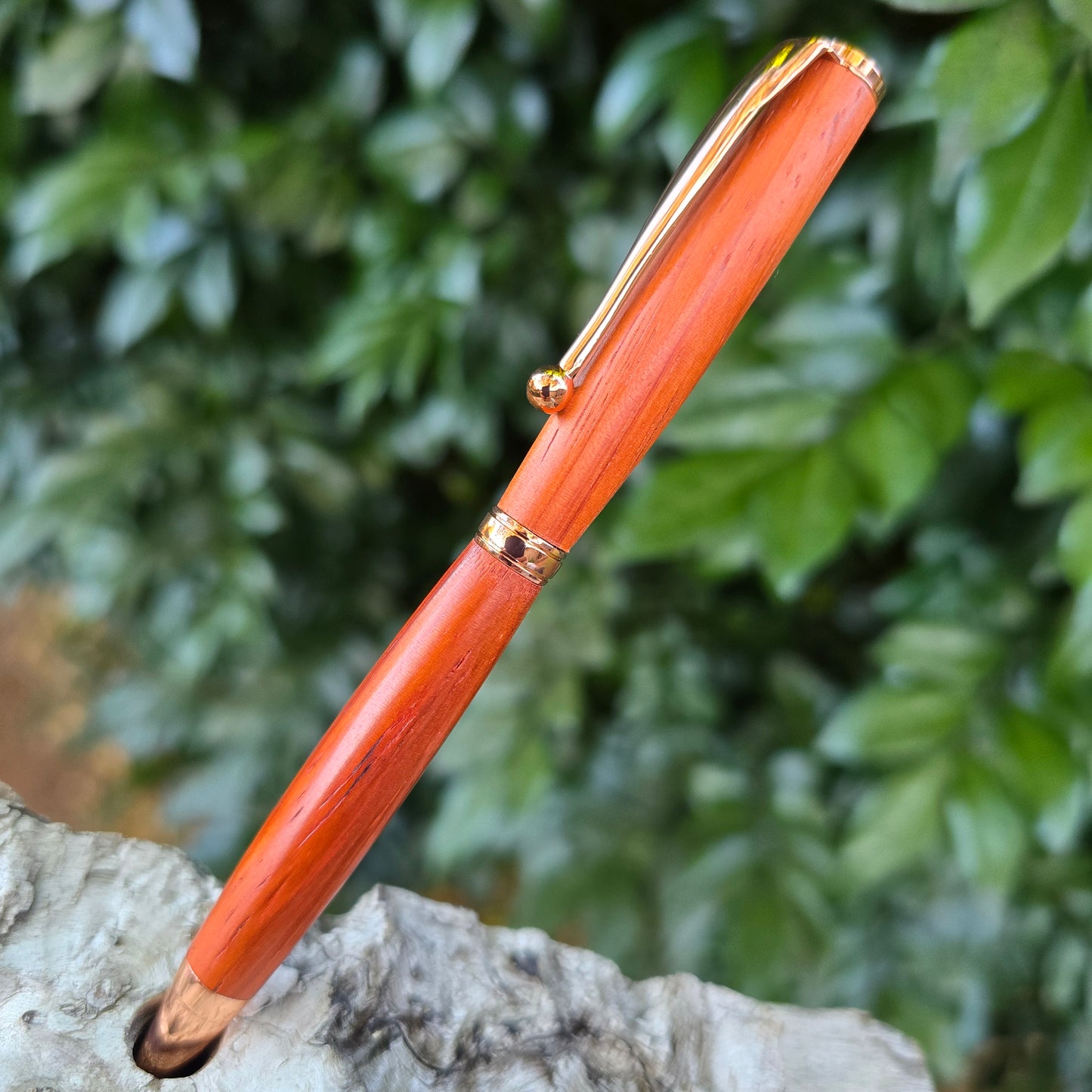 African Padauk Slimline Twist Pen with NATURAL WAX Finish and Copper Trim