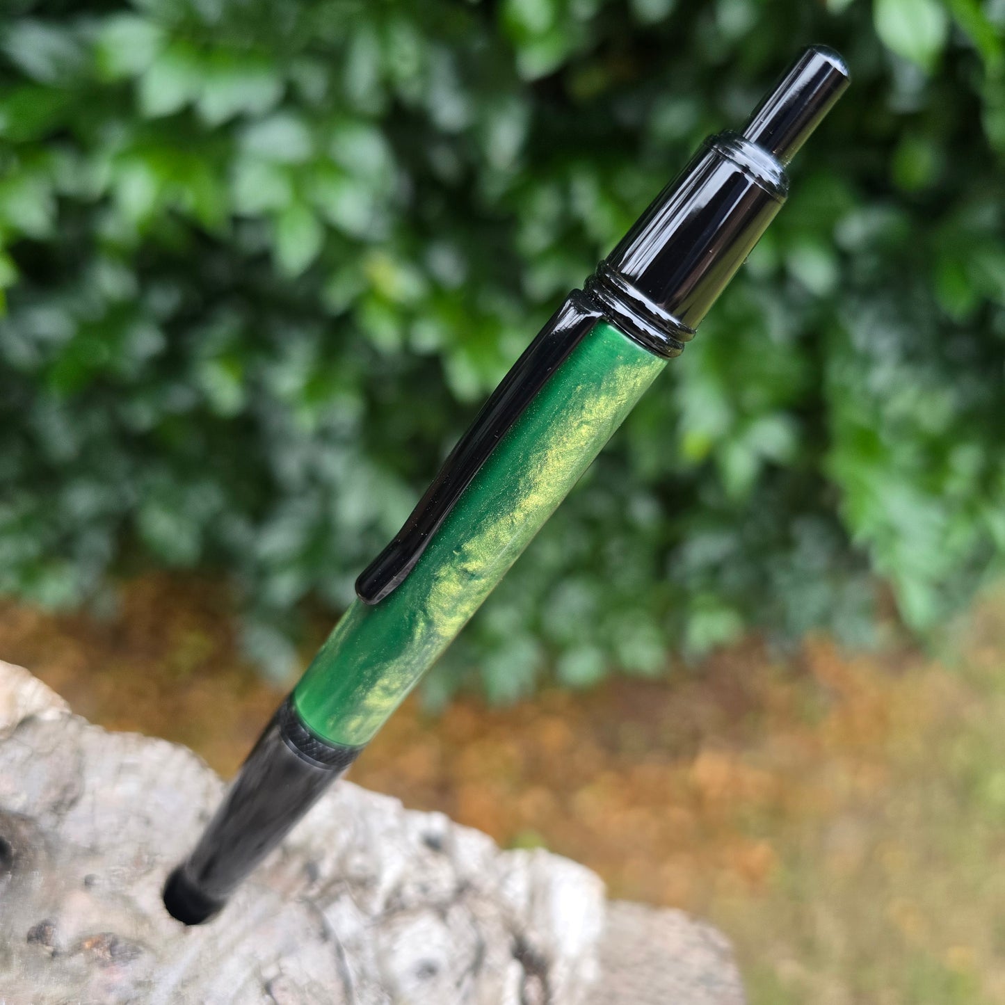 Green Epoxy Resin Sierra Click Style Pen with Black Trim