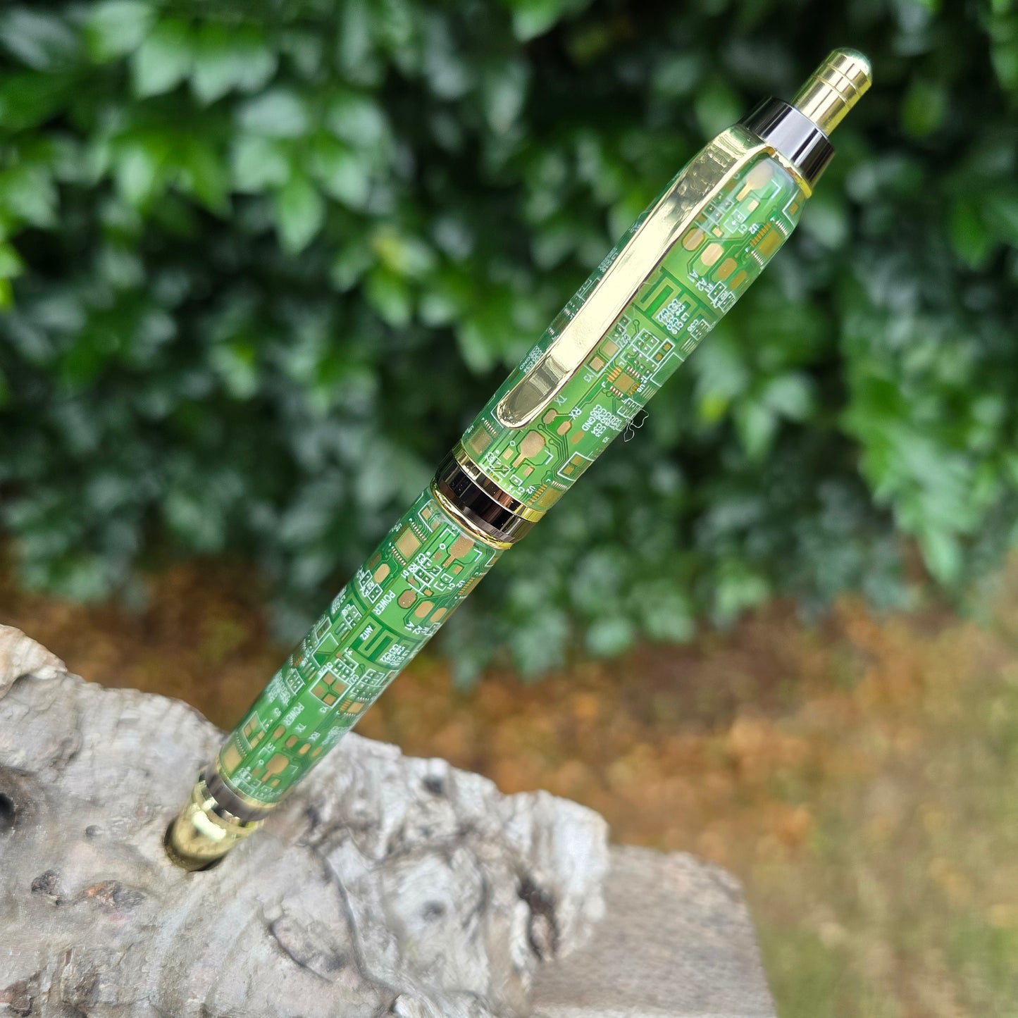 Green Computer Circuit Board Cuban Click Style Pen with Black/Gold Trim