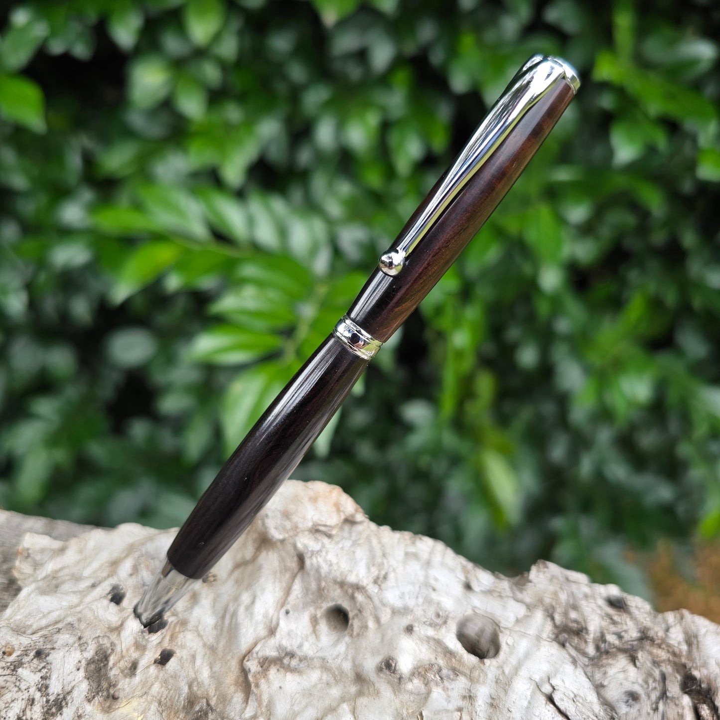 African Blackwood Slimline Twist Style Pen with Silver Trim