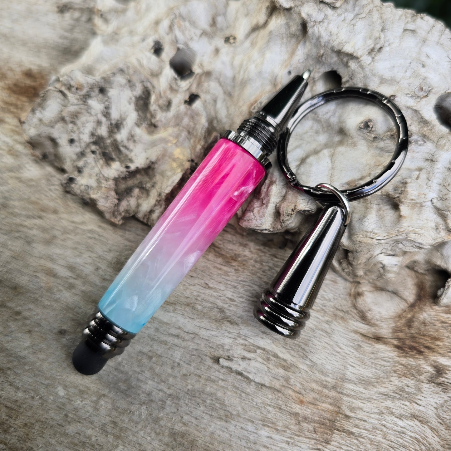 Ice Crush Acrylic Resin Stylus Keyring Pen with Etched Metal Trim