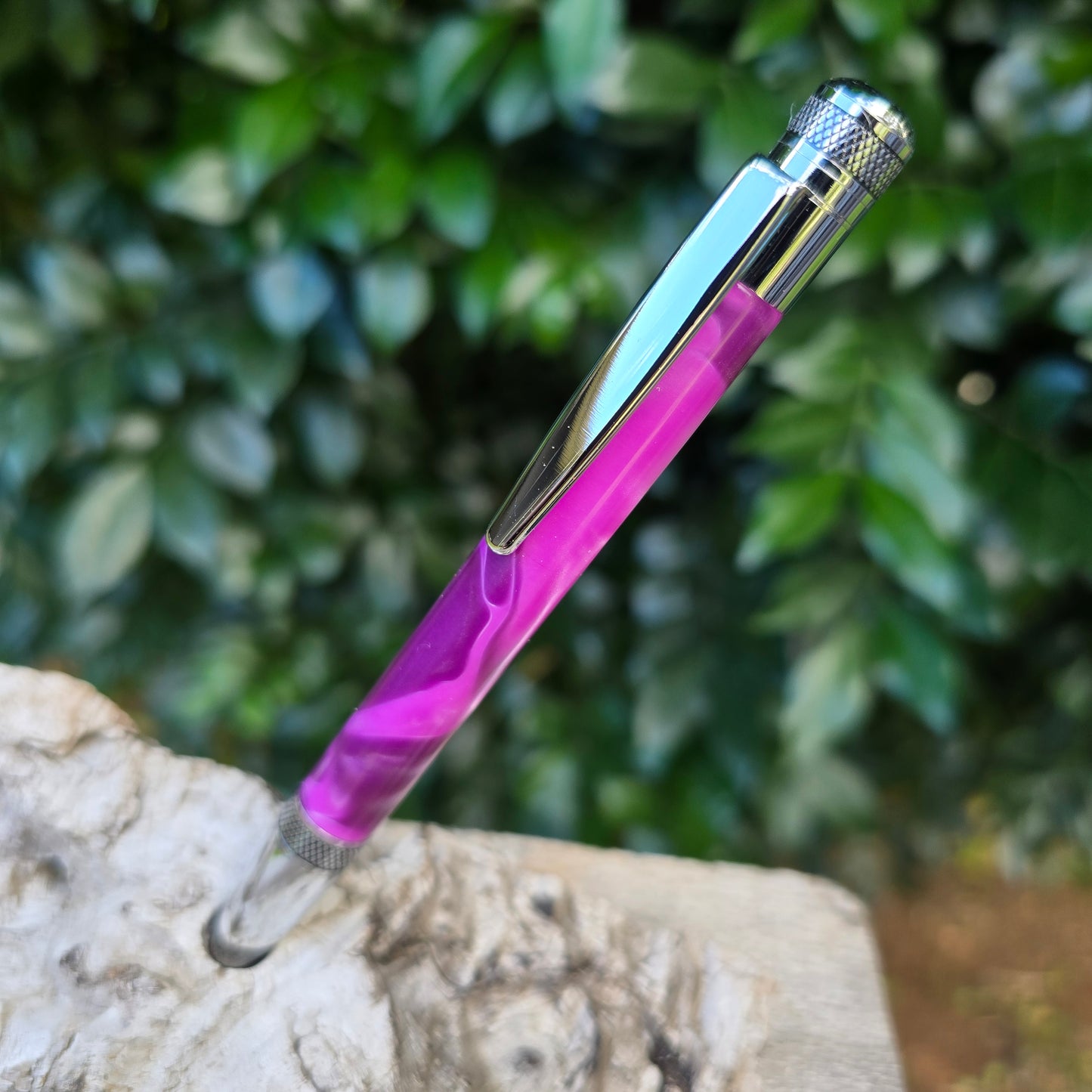 Purple Acrylic Cortona Twist Style Pen with Silver Trim