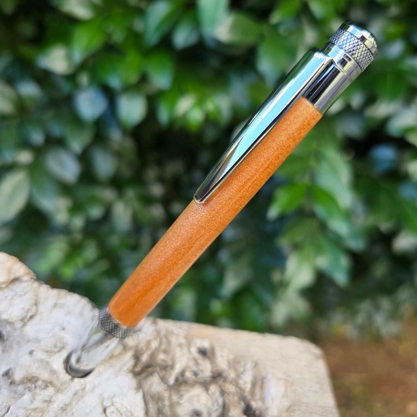 New Zealand Kauri Cortona Twist Style Pen with Silver Trim