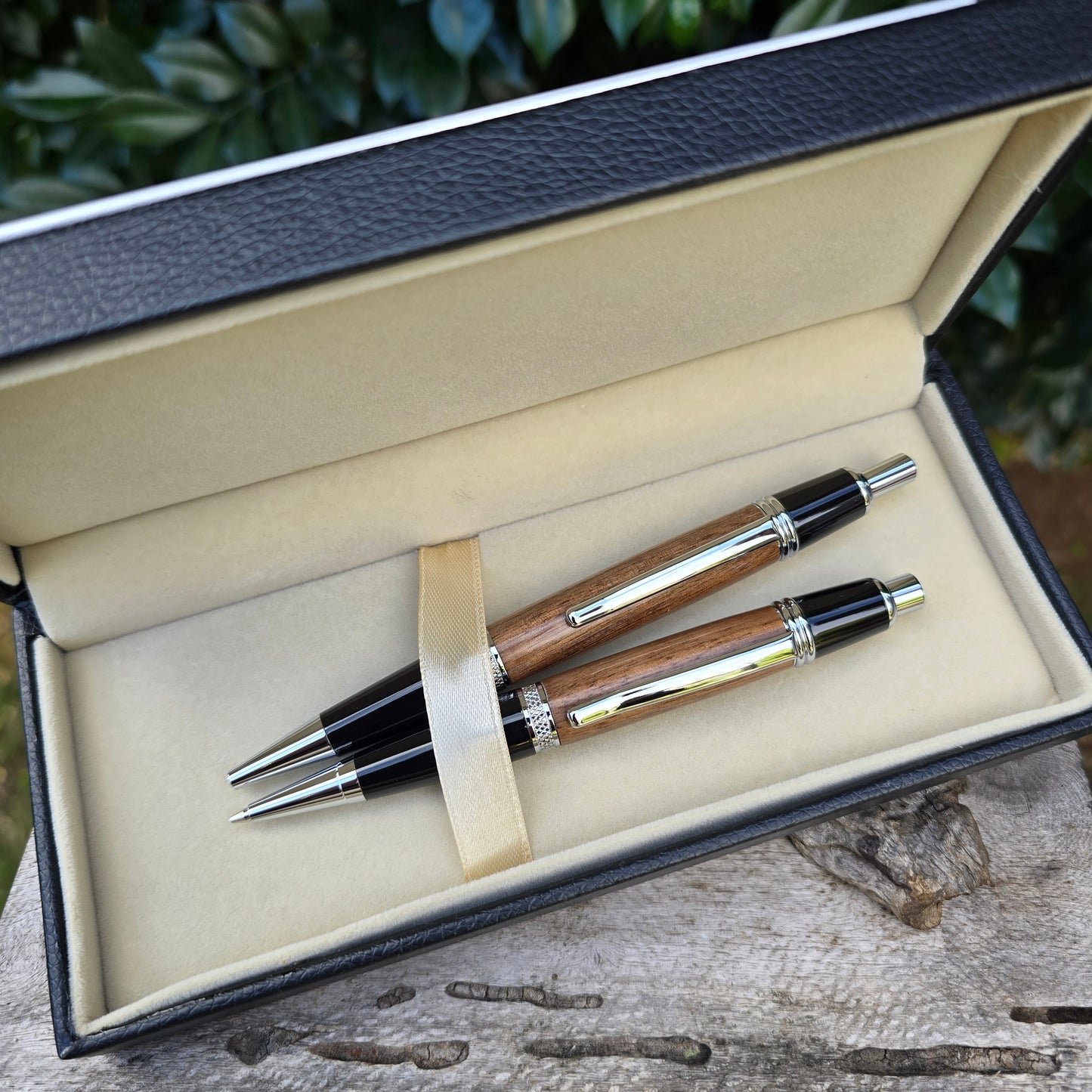 Black Walnut Sierra Click Style Pen & Pencil Set with Black/Silver Trim