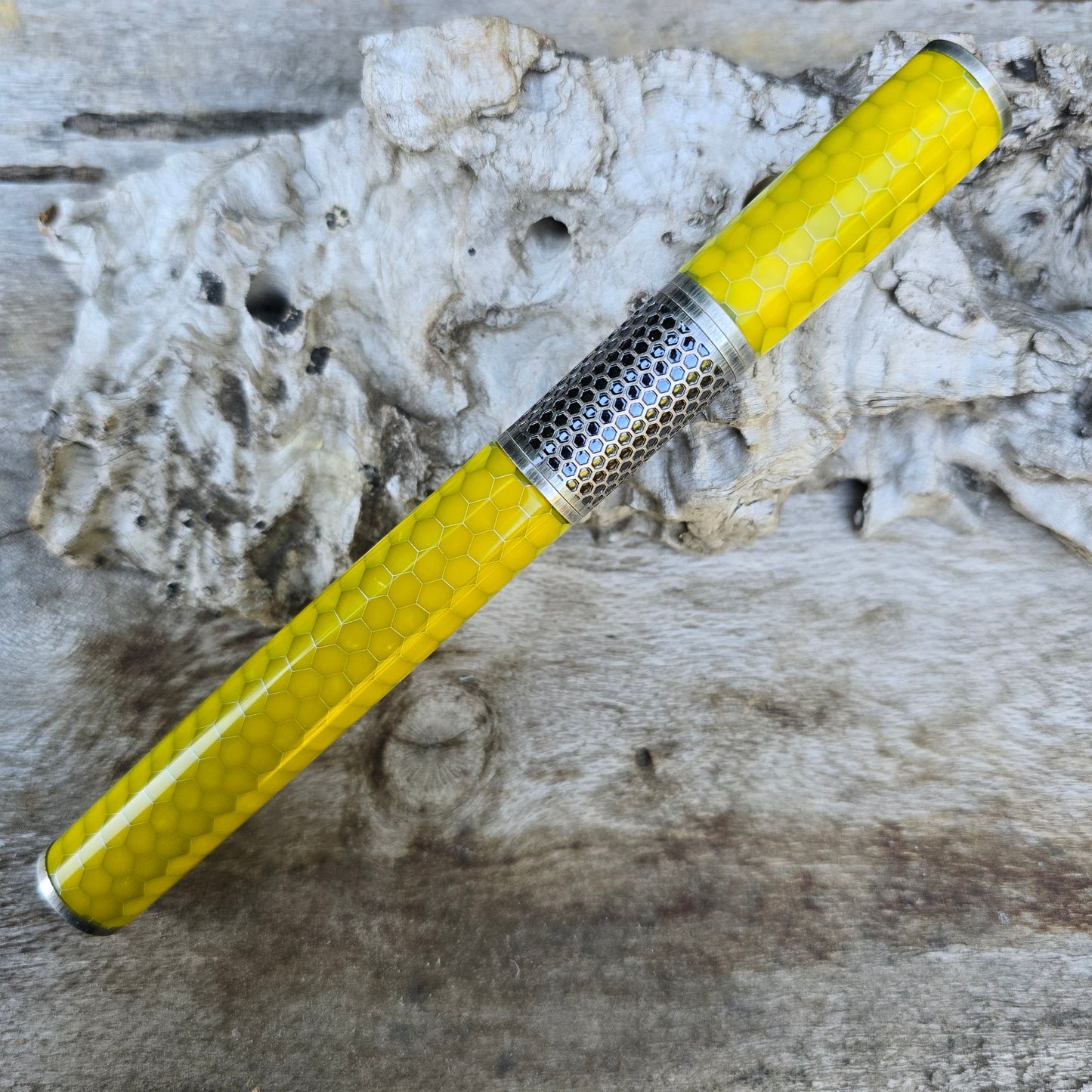 Aluminium Honeycomb Celestial Hive Rollerball Pen with Pewter Trim