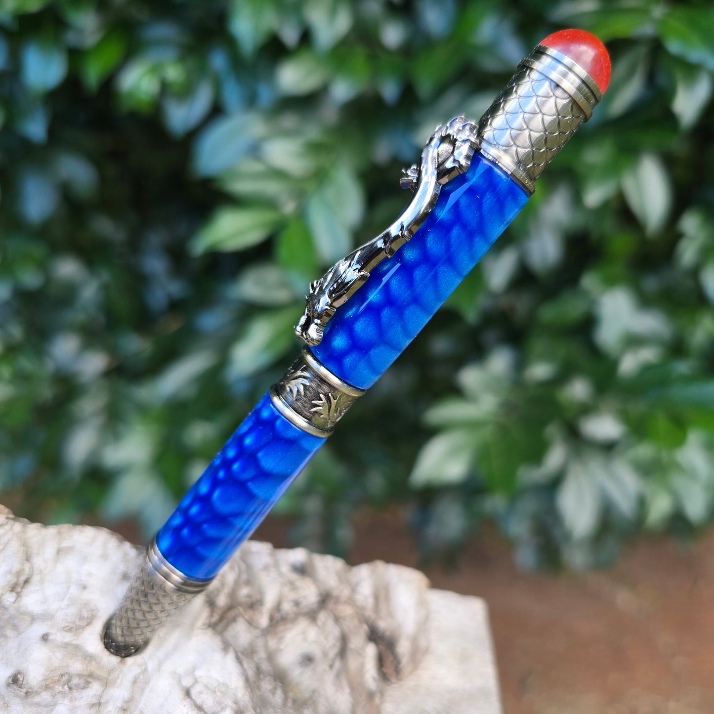 Blue Dragon Scale Yingloong Dragon Twist Style Pen with Antique Pewter Trim