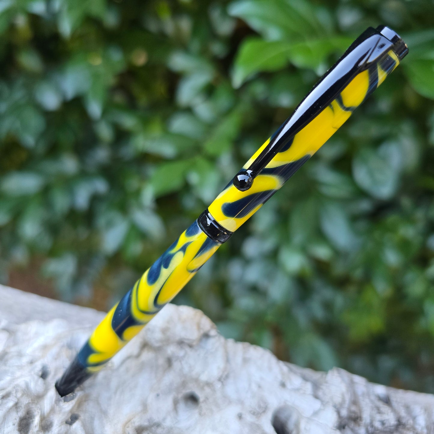 Blue/Yellow Acrylic Slimline Pen with Etched Metal Trim