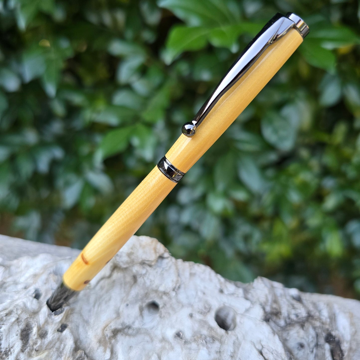 Huon Pine Slimline Pen with Etched Metal Trim