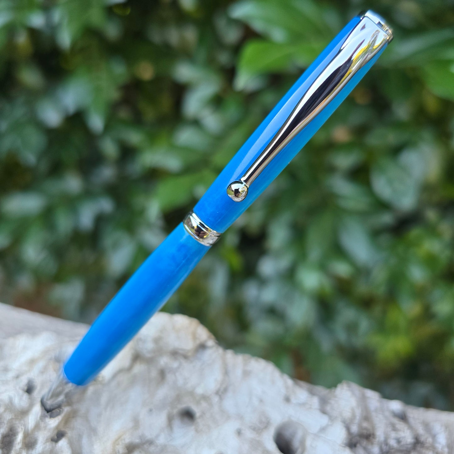 Blue Acrylic Slimline Pen with Silver Trim
