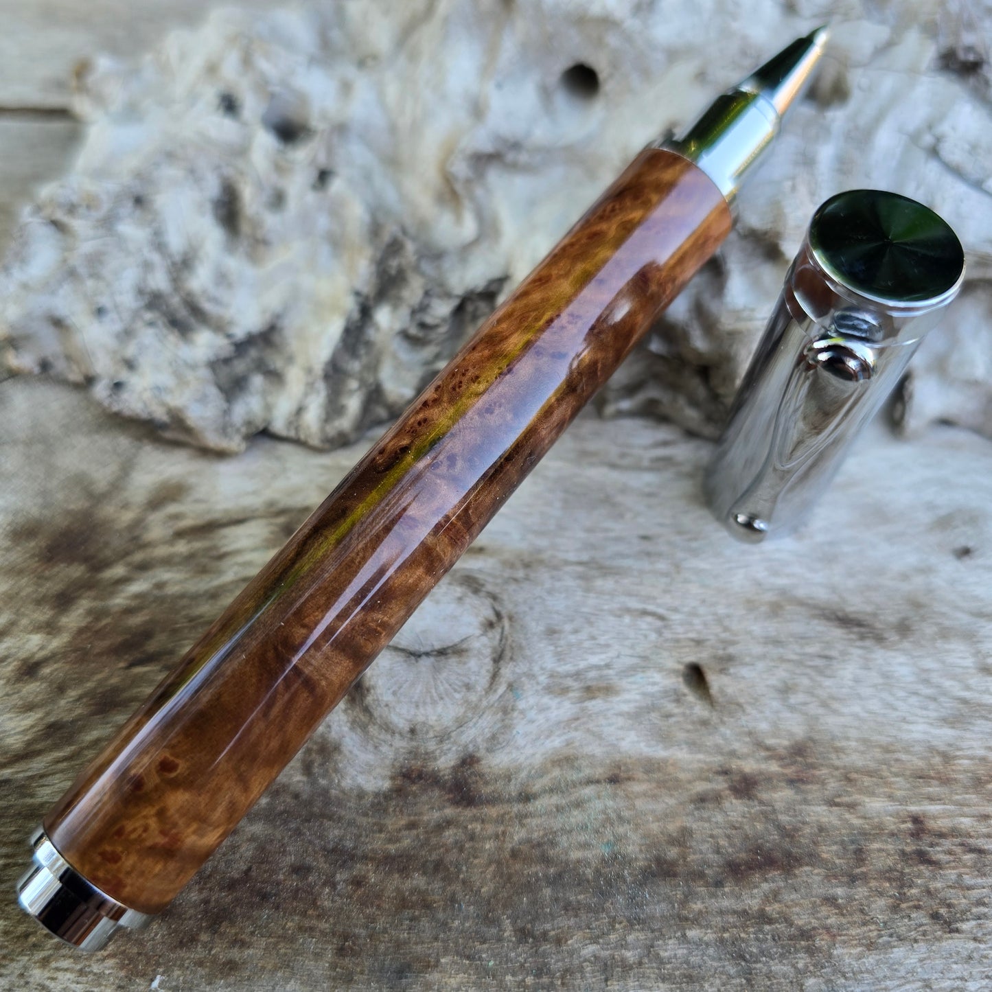 Rib Fruited Mallee Magnetic Rollerball Pen with Silver Trim