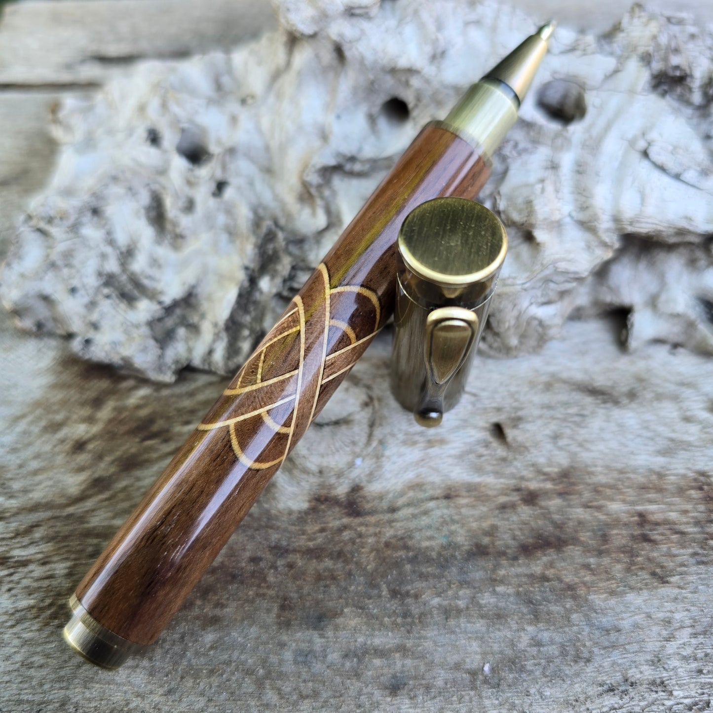 Black Walnut Segmented Magnetic Rollerball Pen with Antique Bronze Trim