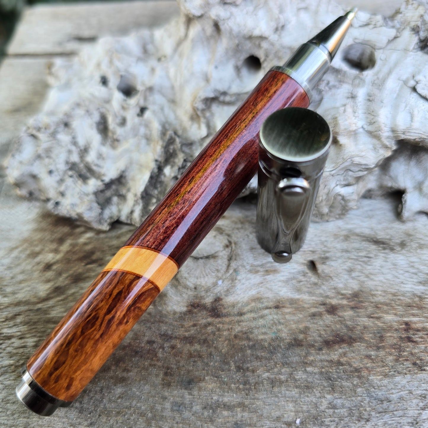 Segmented Magnetic Rollerball Pen with Pewter Trim