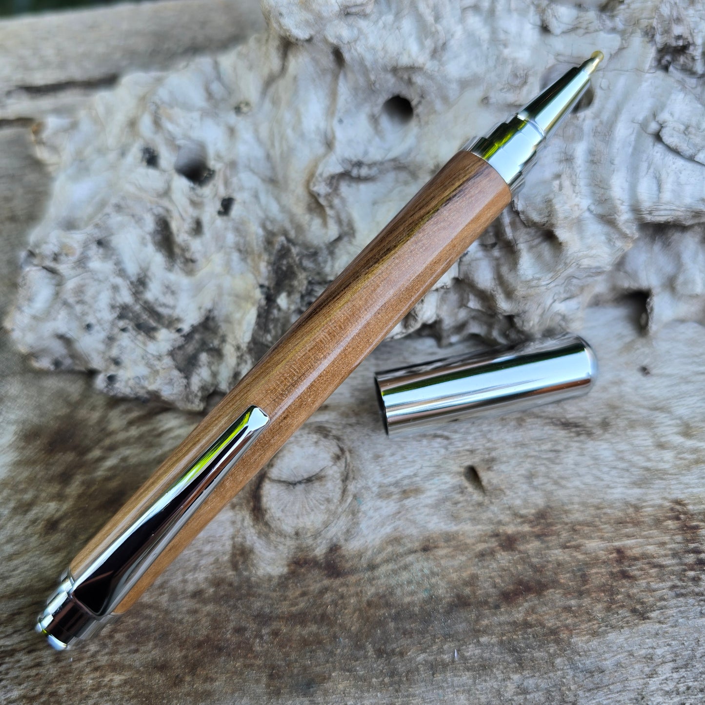 Black Walnut Chester Rollerball Pen with Silver Trim
