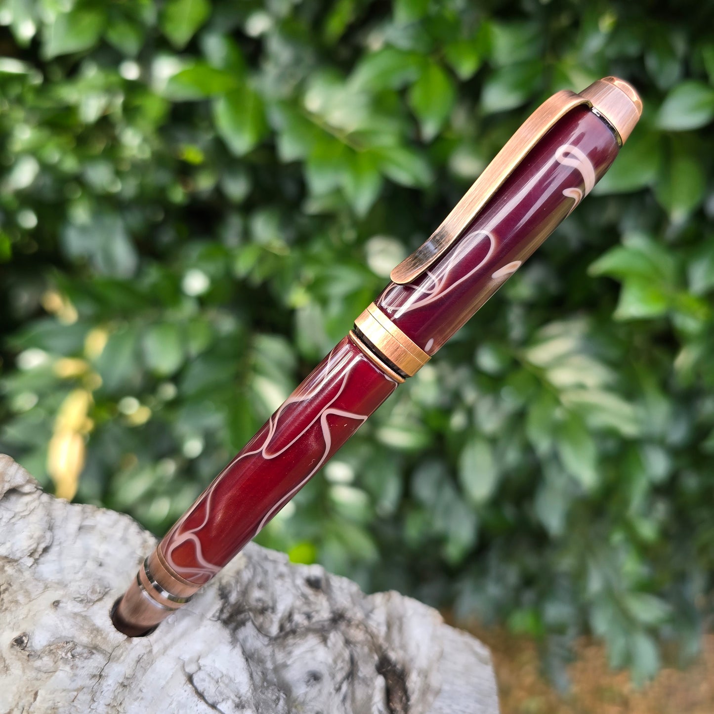 Acrylic Resin Cuban Twist Style Pen with Antique Copper Trim