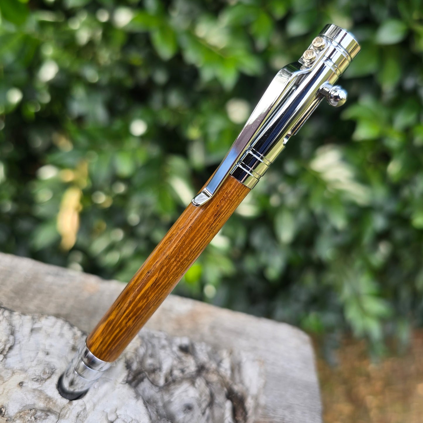 Pheasant Wood Bolster Style Pen with Silver Trim