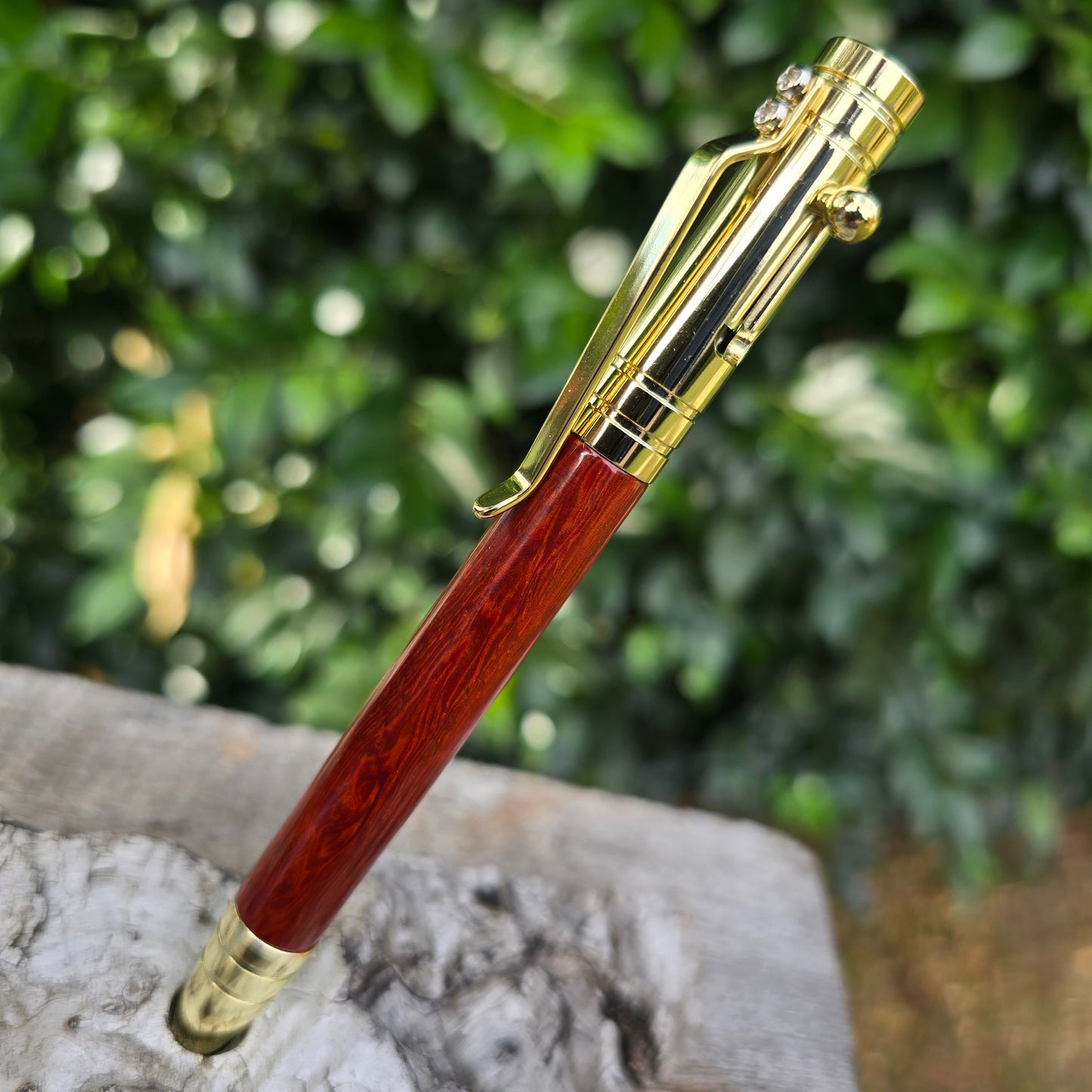 Red Sandalwood Bolster Style Pen with Gold Trim