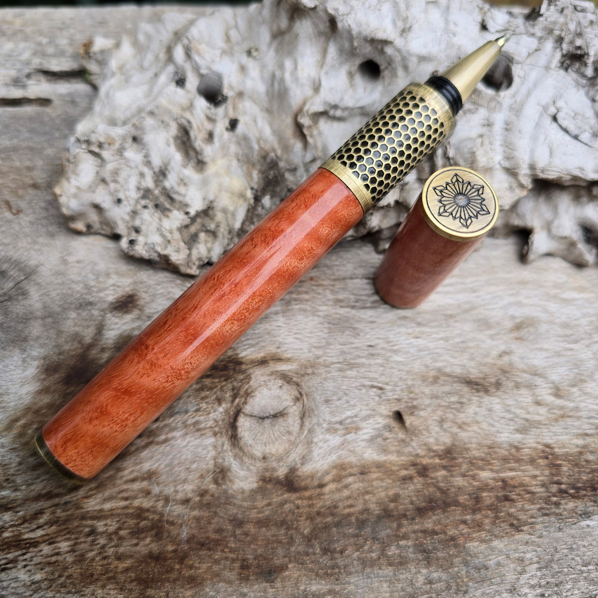 River Red Gum Celestial Hive Rollerball Pen with Antique Bronze Trim