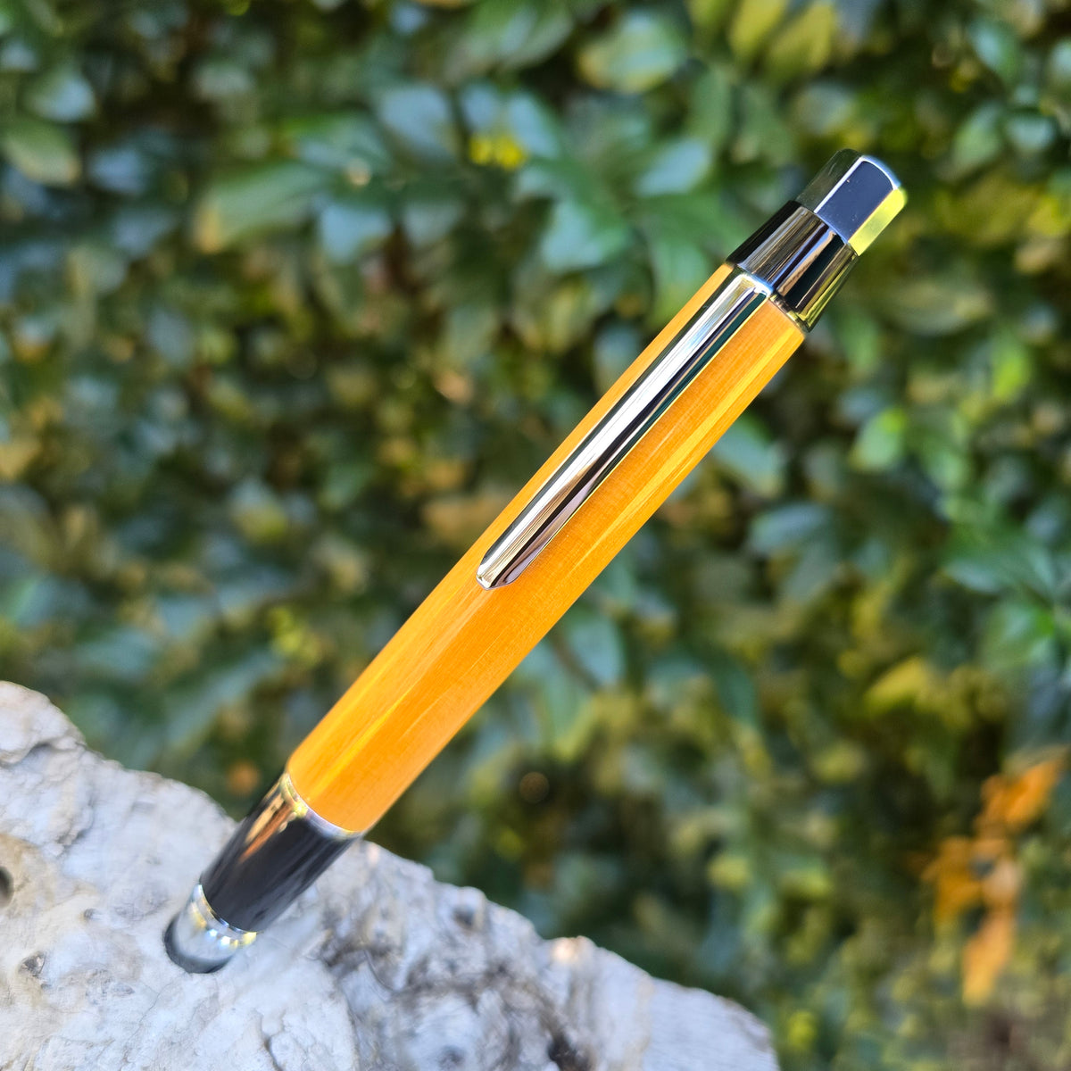 Huon Pine Ashton Click Style Pen with Silver Trim