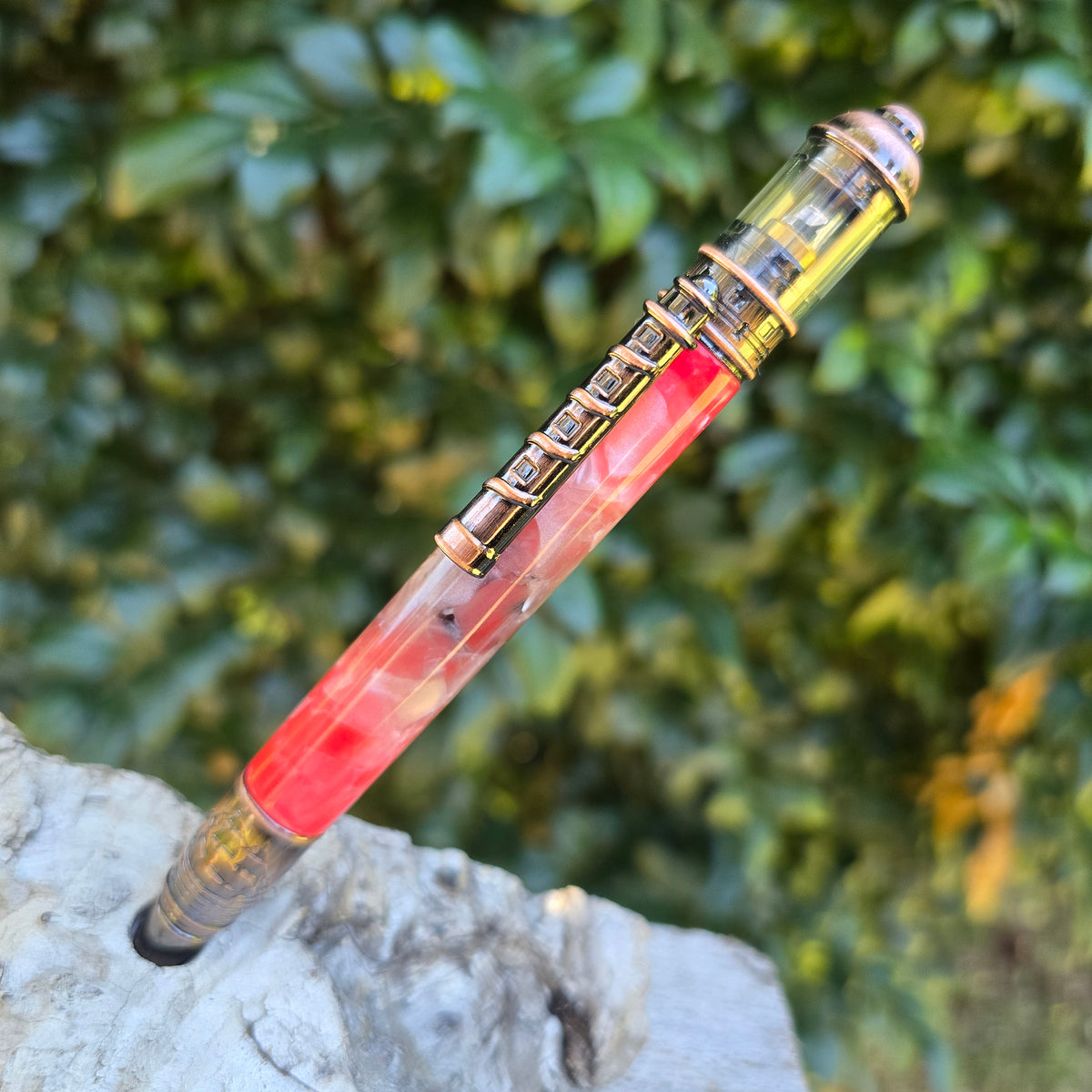 Ice Crush Acrylic Lighthouse Twist Style Pen with Antique Copper Trim