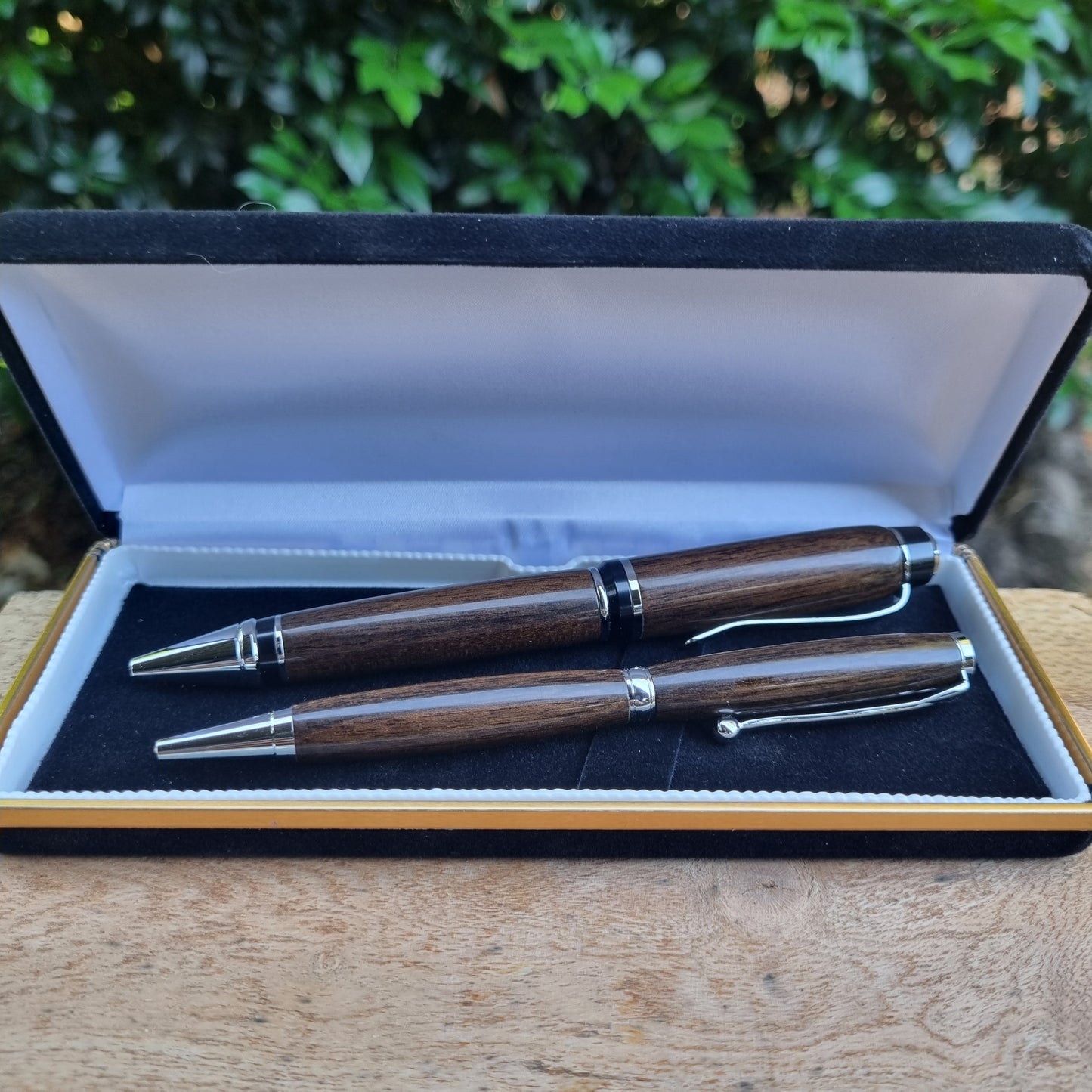 Black Walnut Cuban and Slimline Pen Set with Silver Trim