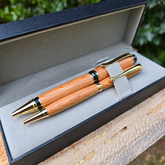 King Billy (Rare Timber) Cuban and Slimline Pen Set with Gold Trim