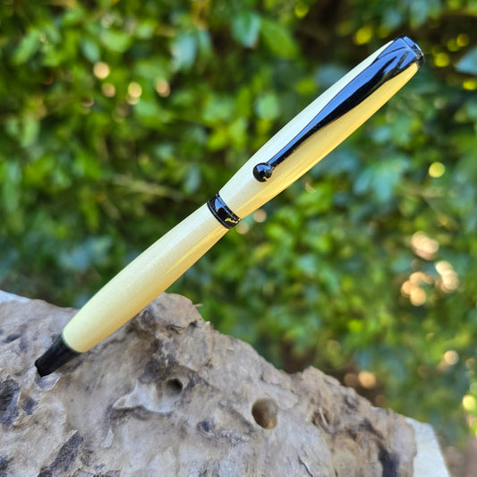 Huon Pine Slimline Pen with Black Trim