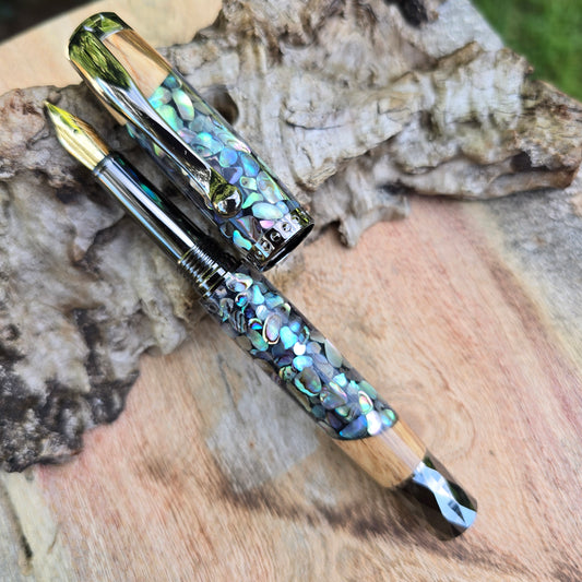 Abalone Atrax Rollerball OR Fountain Pen with Etched Metal Trim