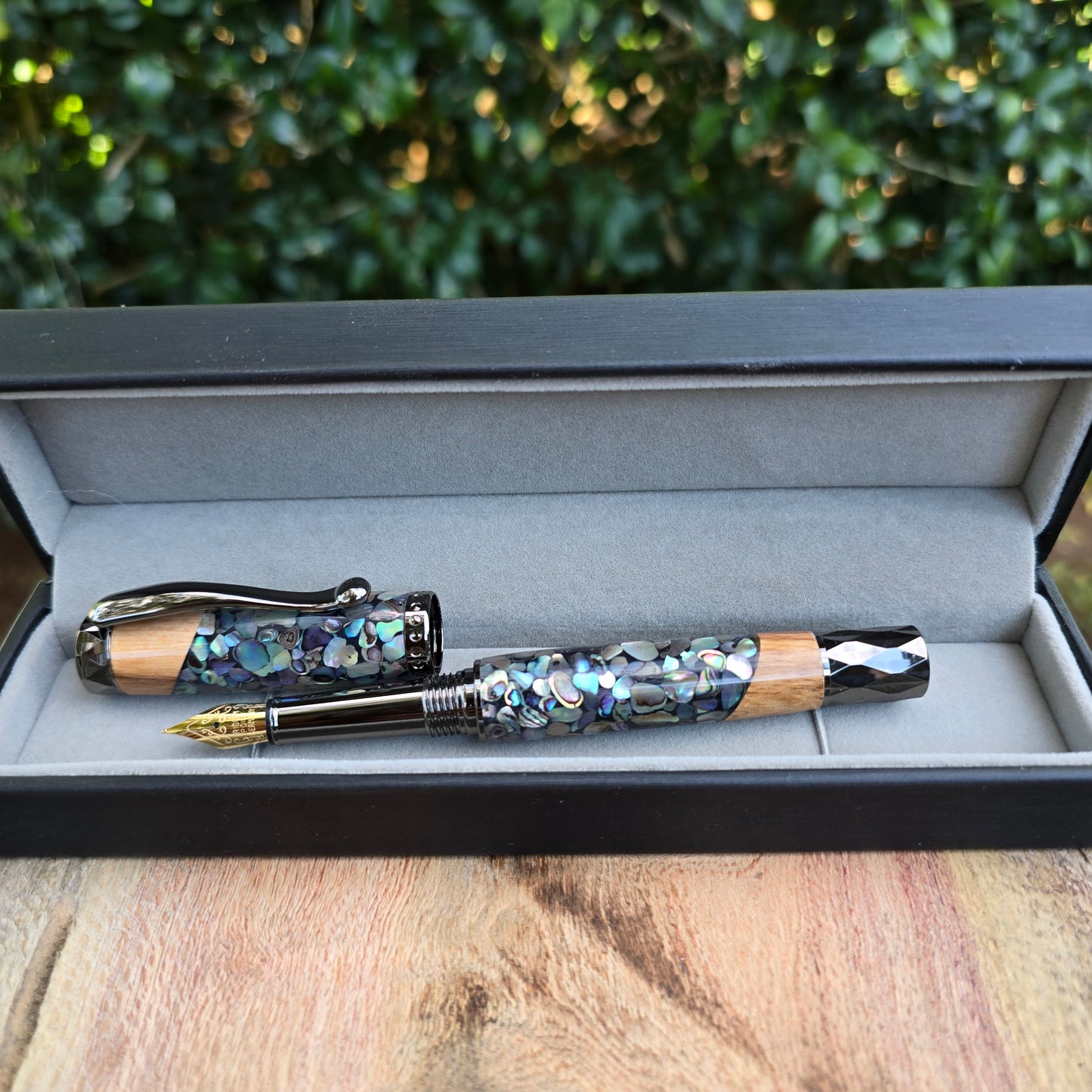 Abalone Atrax Rollerball OR Fountain Pen with Etched Metal Trim