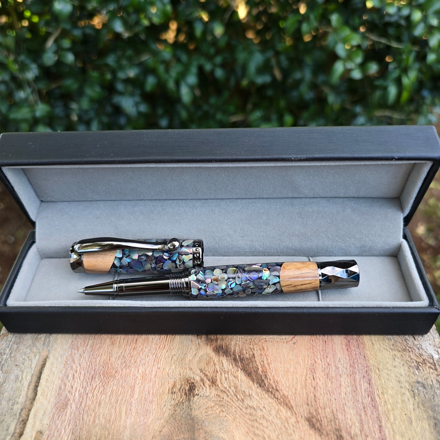 Abalone Atrax Rollerball OR Fountain Pen with Etched Metal Trim