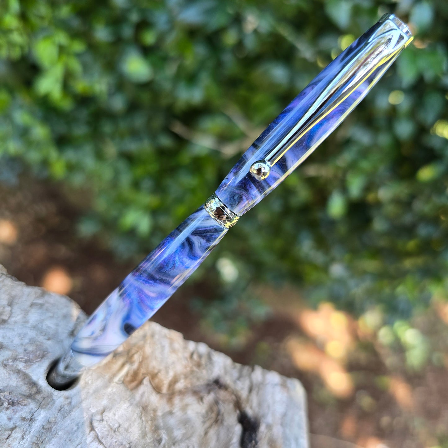 Epoxy Resin Slimline Twist Pen with Silver Trim