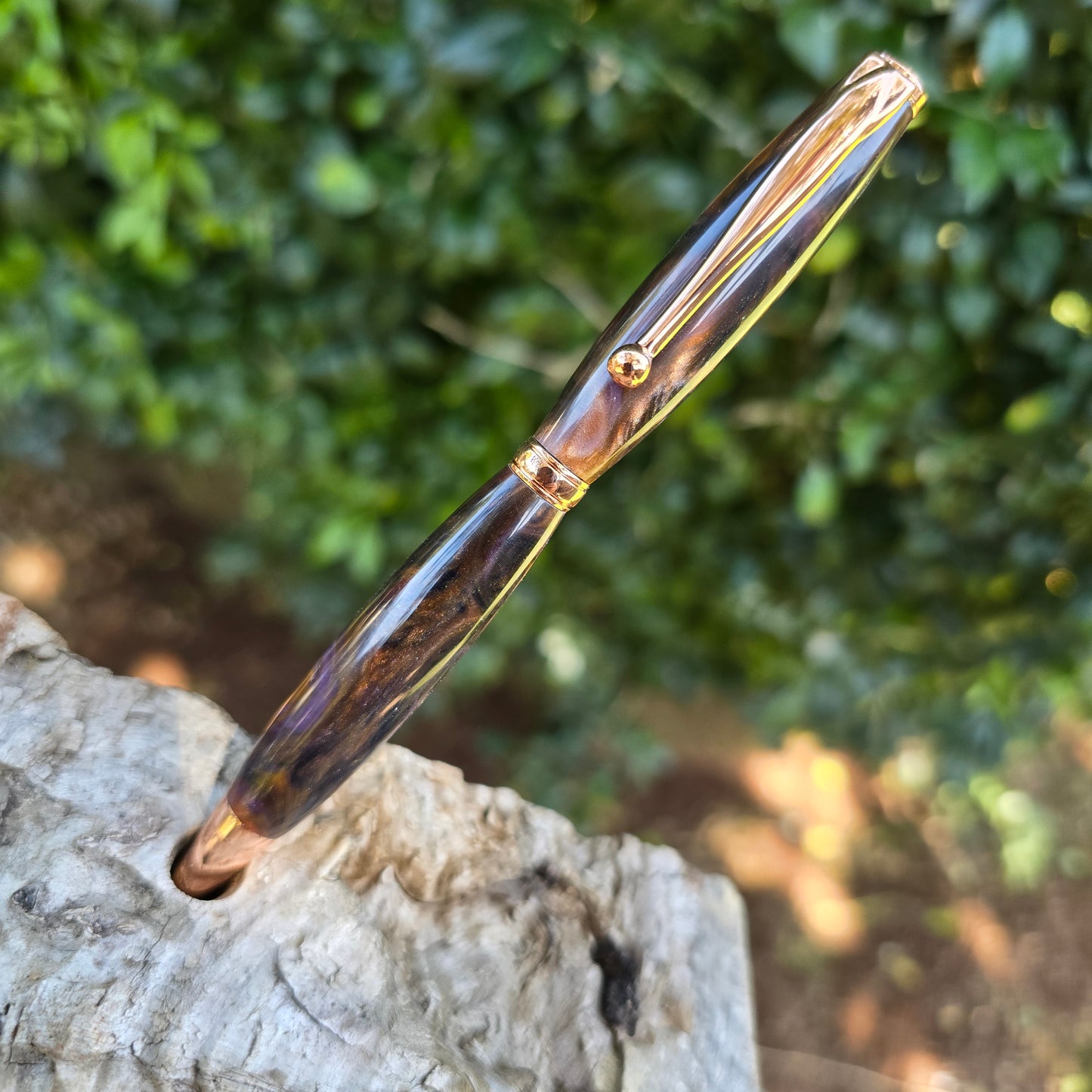 Epoxy Resin Slimline Twist Pen with Copper Trim