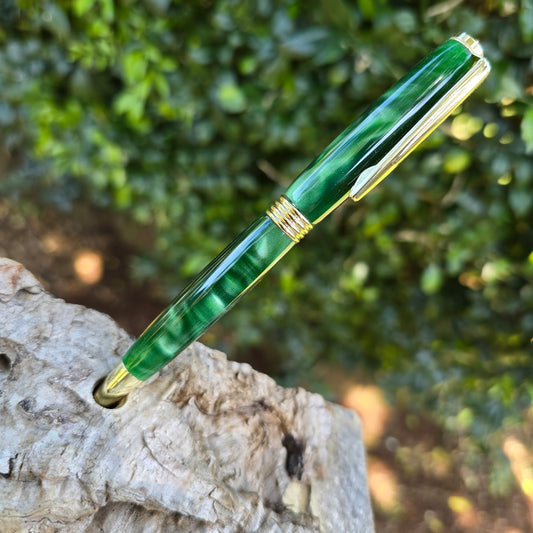 Jade Green Acrylic Broadline Pen with Gold Trim