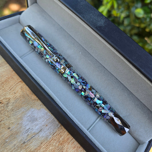 Atrax Abalone Rollerball Pen OR Fountain Pen with Etched Metal Trim