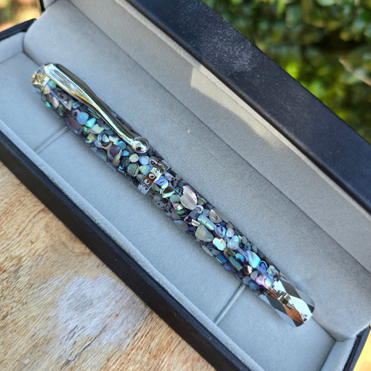 Atrax Abalone Rollerball Pen OR Fountain Pen with Silver Trim