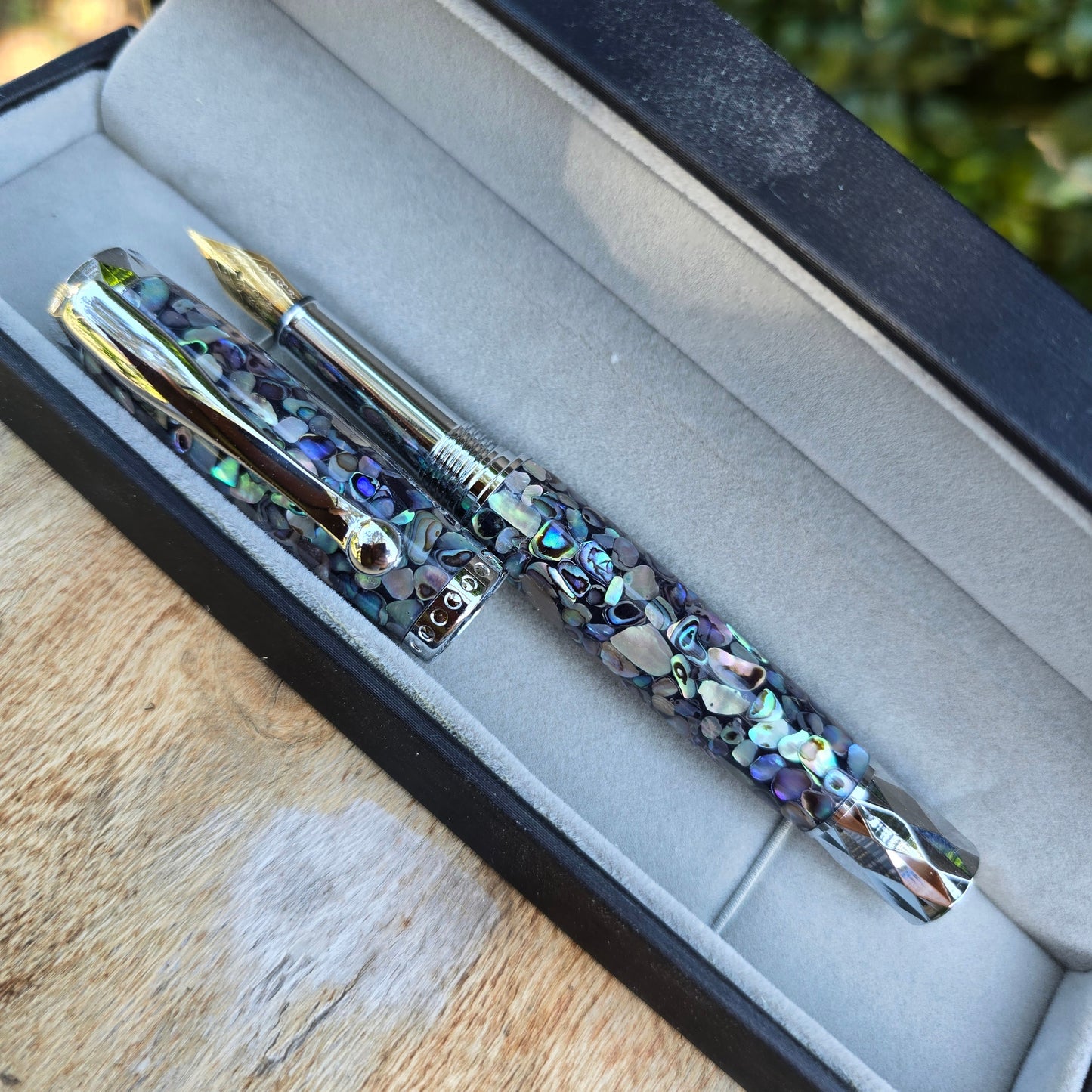 Atrax Abalone Rollerball Pen OR Fountain Pen with Silver Trim