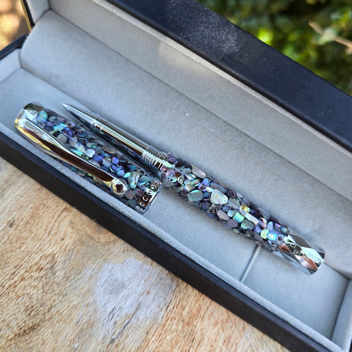 Atrax Abalone Rollerball Pen OR Fountain Pen with Silver Trim