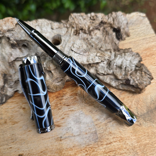 Acrylic Atrax Rollerball OR Fountain Pen with Etched Metal Trim