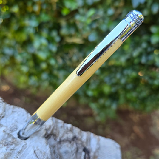Huon Pine Cortona Style Twist Pen with Silver Trim