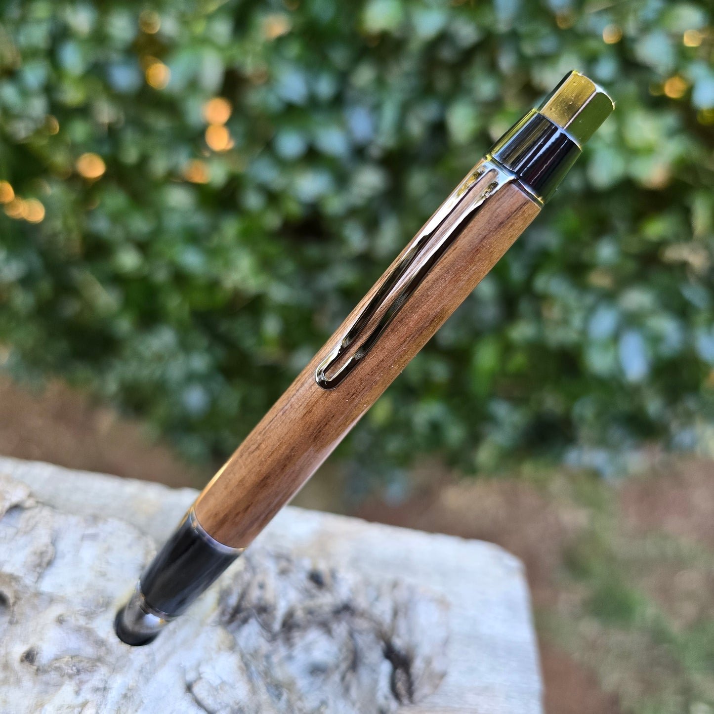 Black Walnut Ashton Style Click Pen with Etched Metal Trim