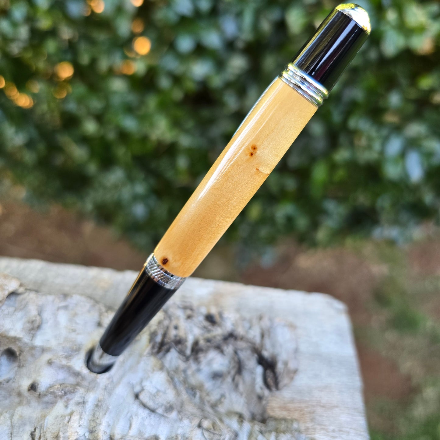Huon Pine Sierra Style Twist Pen with Silver Trim