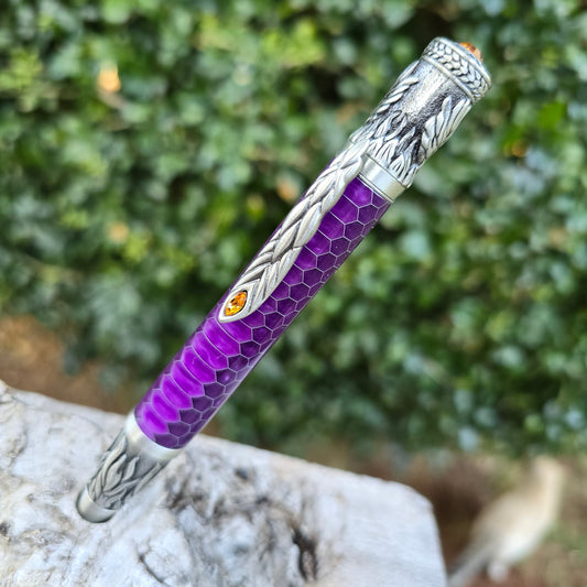 Purple Aluminium Honeycomb Phoenix Rising Style Twist Pen with Antique Pewter Trim